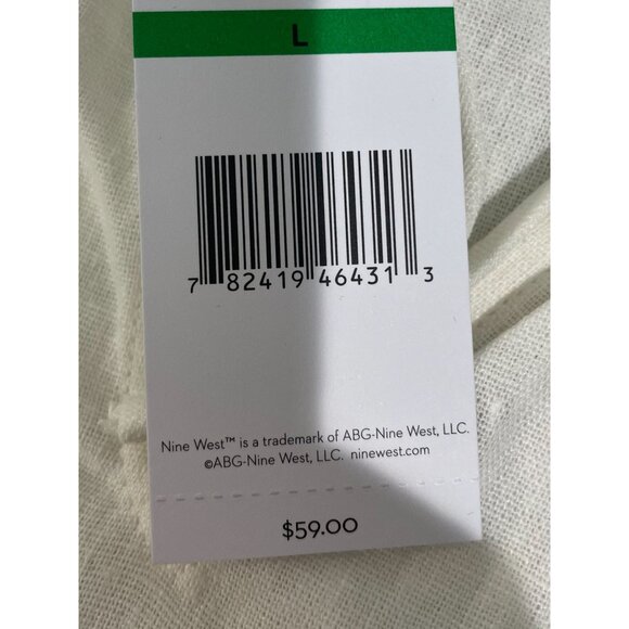 Nine West White Linen Blend Peasant Blouse With Elastic Cuffs & Tie Neck Size L - Picture 12 of 13